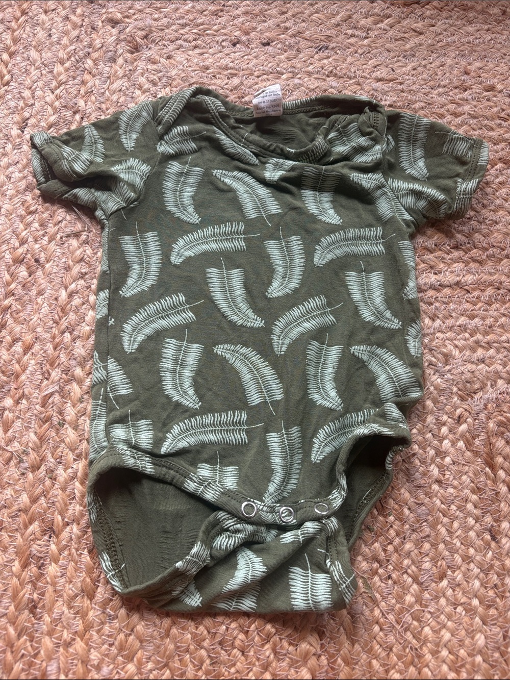 Kate Quinn Olive Green Feather Baby Onesie, 0-3 mo